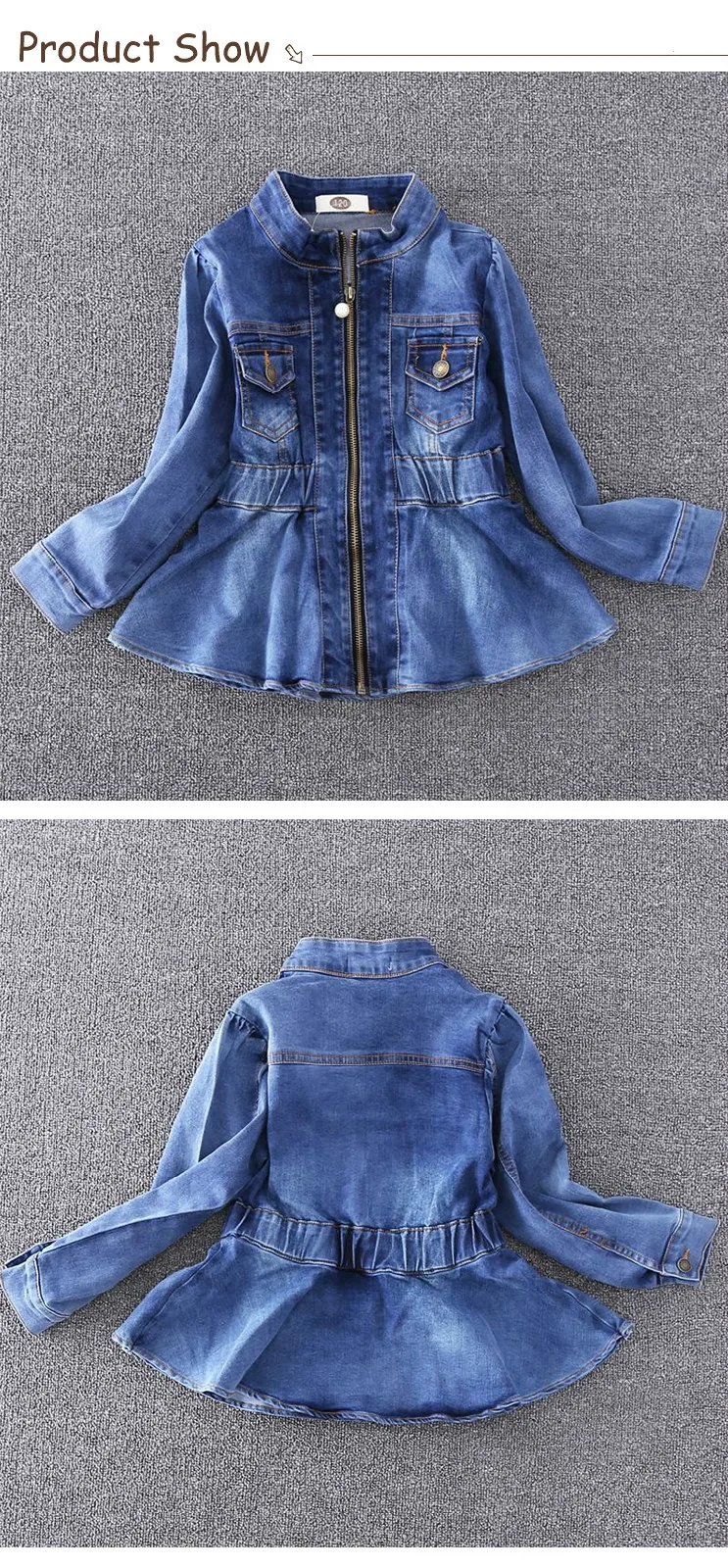 Girls Peplum Denim Jacket Kids Fashion Jeans Coat Spring Children Clothes Fashion Little Girls Outerwear Clothing 2-8Y