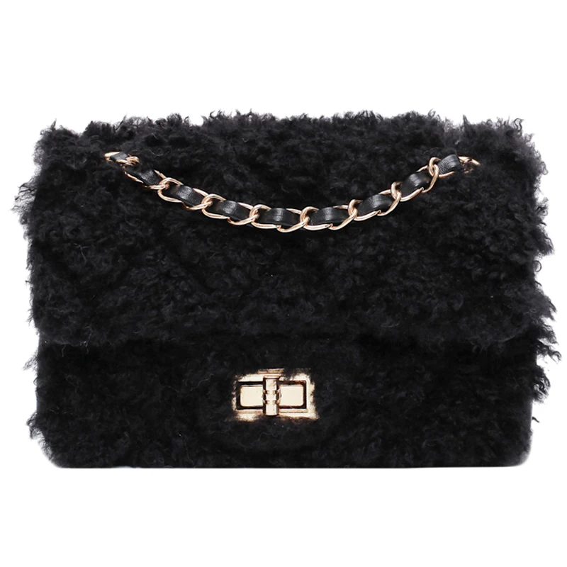 

iVog New Arrival Everyday Ladies Small Shoulder Messenger Handbag Black cc Fur Chain Hand Bags for Women 2019