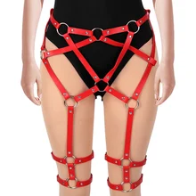Red Garter Belt Harness Leather Women High Waist Cage Stockings Suspender Tops Goth Sexy Hollow Out Adjust Party Festival Wear
