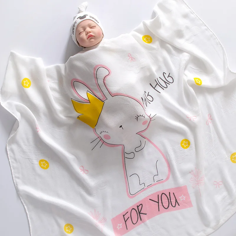 2-Layer Bamboo Fiber Baby Blanket Soft And Breathable Baby Blanket Cartoon Single Flower Children Bath Towel