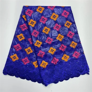 

African bazin riche fabric with brode Latest fashion embroidery bazin lace fabric with net lace 5 yards KL082402