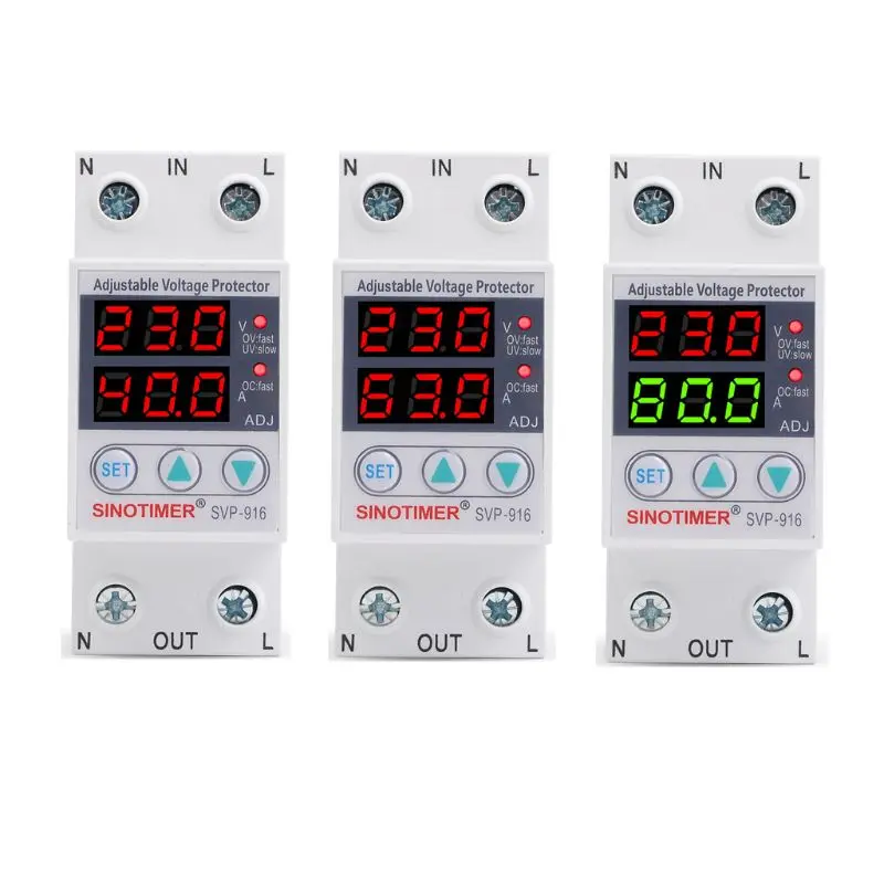 SVP916 Регулируемая Защита от скачков напряжения реле 220V 40/63/80A двойной Дисплей дома