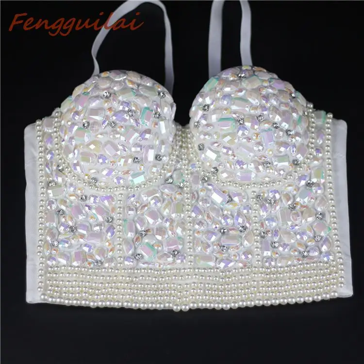 FENGGUILAI, новинка, фиолетовый, стразы, бисер, бюстье, жемчуг, бриллиант, пуш-ап, для ночного клуба, без косточек, женский бюстгальтер, укороченный топ, жилет размера плюс