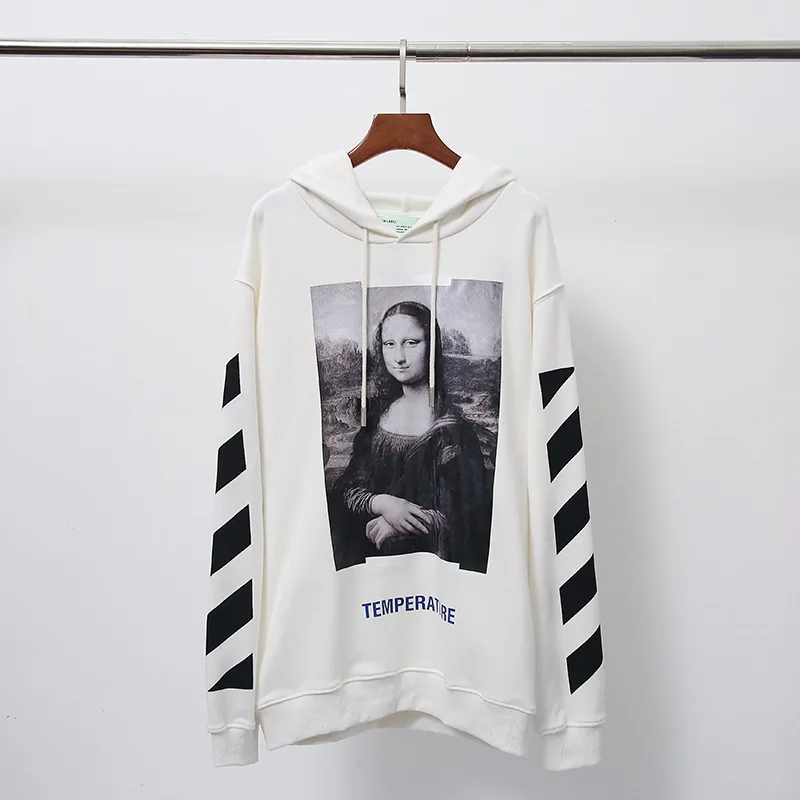 19SS OFF-WHITE OW Mona Lisa толстовка мужская пара махровое Худи супер Высококачественная Толстовка - Цвет: Белый