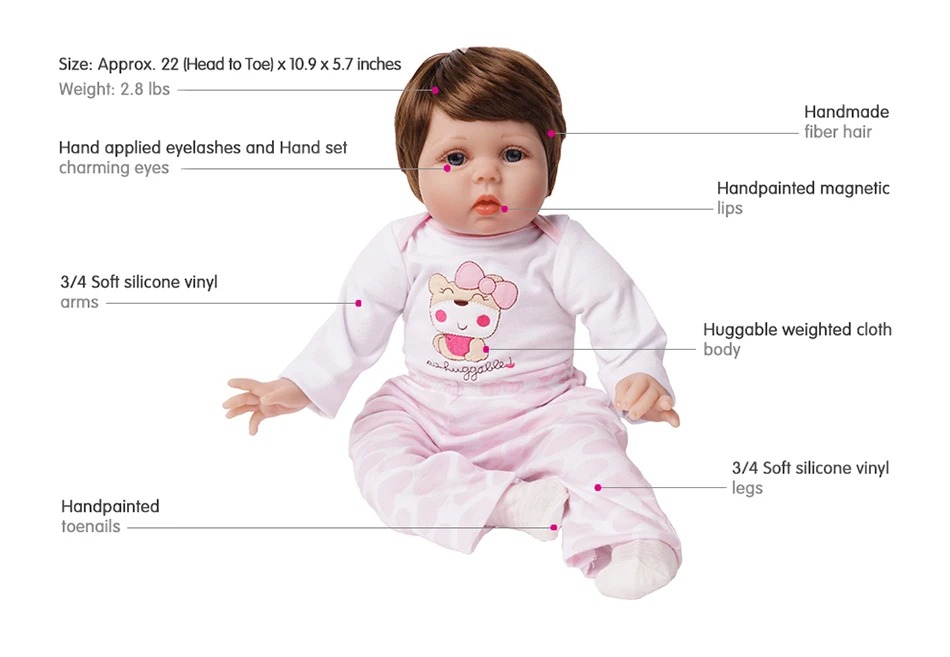 55 см Reborn Baby Doll Girl 2 наряды силиконовый виниловый светильник для новорожденных Розовый и темно-розовый