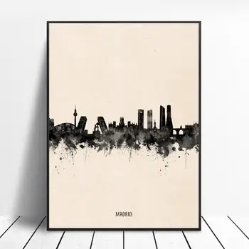 

Madrid City Black ink Abstract Canvas Art Painting Print Wall Poster For Living Room Decoration No Frame