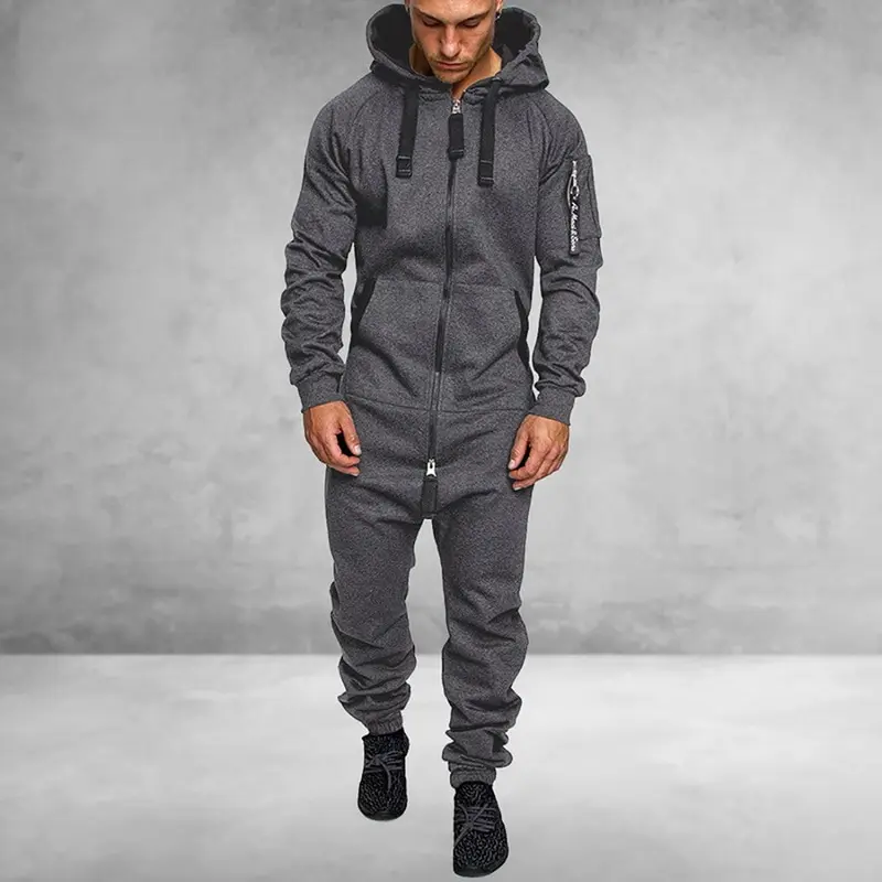 Men's Jumpsuit One Piece Sets 2021 New Men's Hooded Fleece Jumpsuit Men