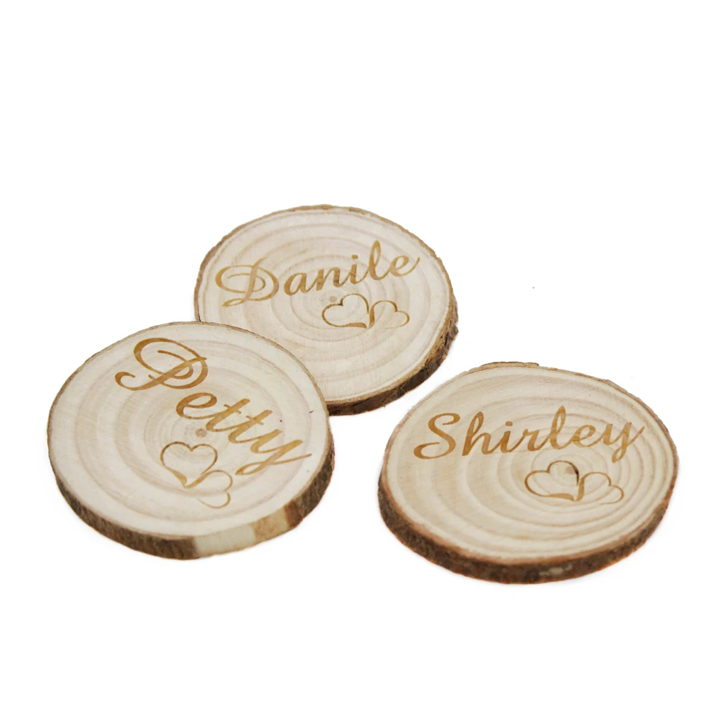 

50PCS Personalized Wood Engraved Table Place Name Cards Slices Wooden Table Centerpieces Name Setting Tag For Wedding Gift Decor