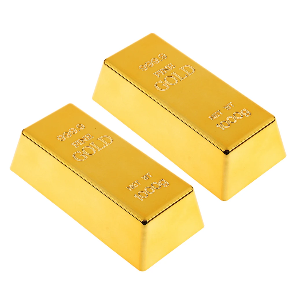 2 Pieces Paperweight Hollow Brick Fake Gold Bar Bullion Gold Doorstop Door