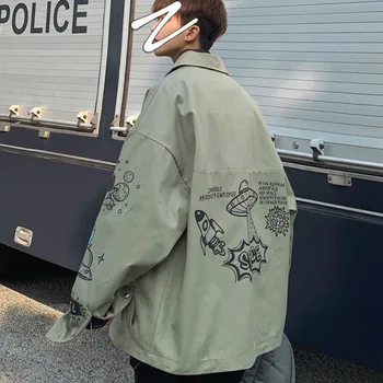 

Men's jacket 2020 Autumn new slim solid color back printed long-sleeve jacket casual personality youth men's wear