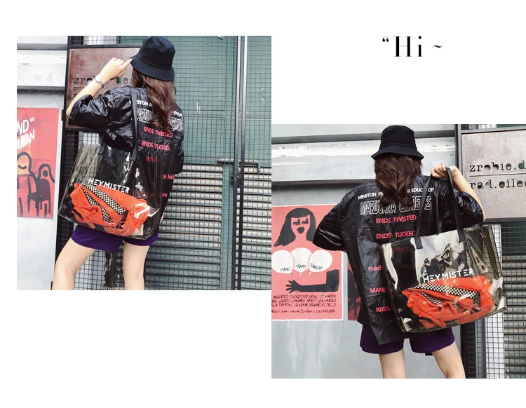 2021 Transparent PVC Handbag beach Shoulder bag Women New Trend Tote Hot Sale Jelly Color Plastic Clear Bag Large capacity