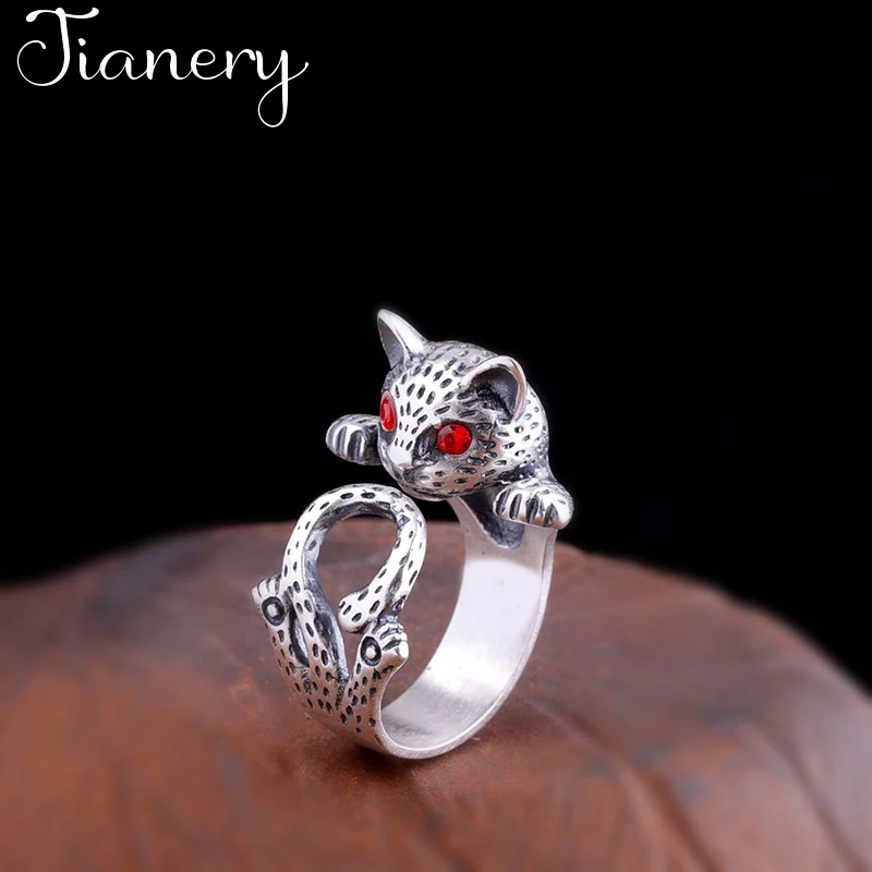 JIANERY,, Настоящее серебро 925 проба, кошачьи кольца для женщин, массивные ювелирные изделия, кольцо на палец, винтажный, с серебряным покрытием, бижутерия
