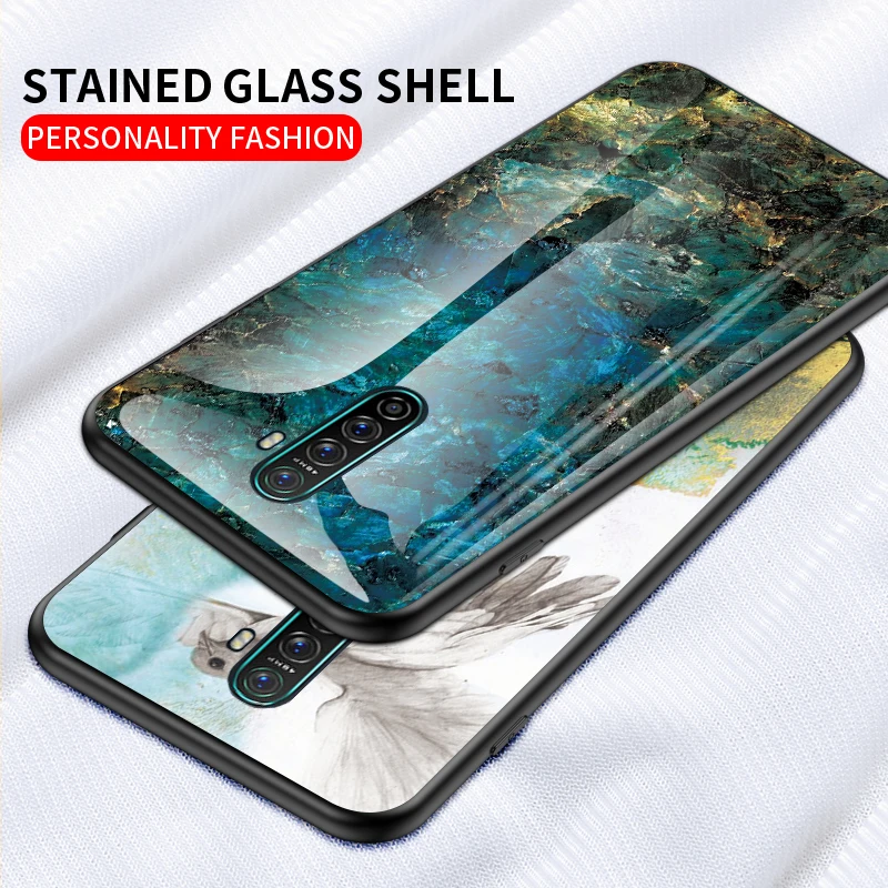 Phone Case for OPPO Realme X2 Pro Case Cover Marble Tempered Glass Soft Edge Silicone Shockproof Case for Realme X2 Realme XT