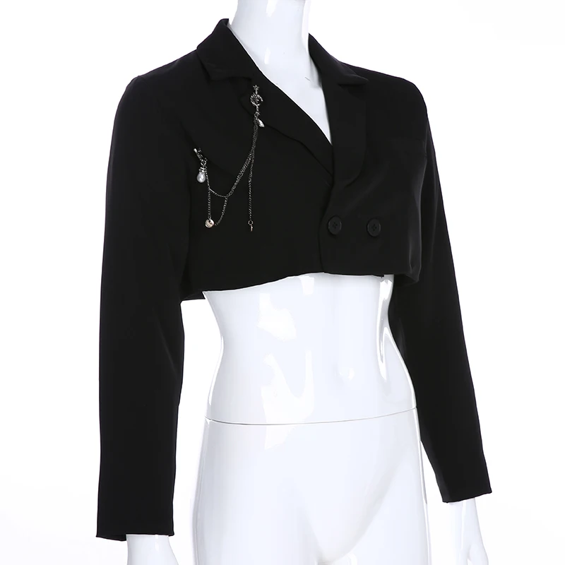 Iamhotty Женский блейзер на молнии Мода повседневный костюм куртка с длинным рукавом с v-образным вырезом короткая верхняя одежда