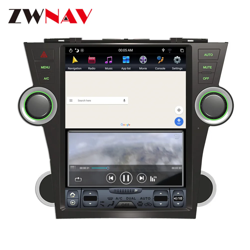 Sale Android 9.0 4GB RAM Tesla style Car No DVD Player GPS Navigation For Toyota Highlander 2007-2013 auto headunit multimedia player 9