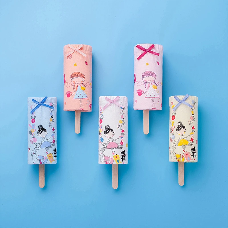 random color 5pcs Детские хлопковые трусики для девушек, милые трусы с рисунком, детское дышащее и удобное нижнее белье, детская одежда разных цветов - Цвет: random color 5pcs