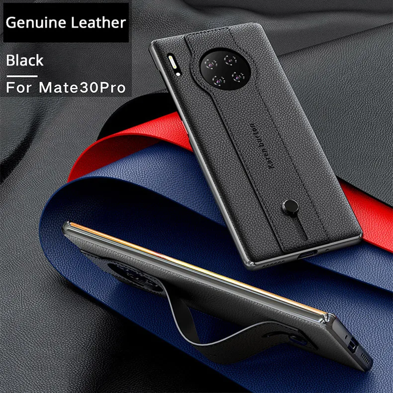 Для huawei mate 30 Pro чехол из натуральной кожи чехол для ремня для huawei mate 30 чехол Роскошный держатель Подставка для бизнес телефона mate 30 pro - Цвет: Черный
