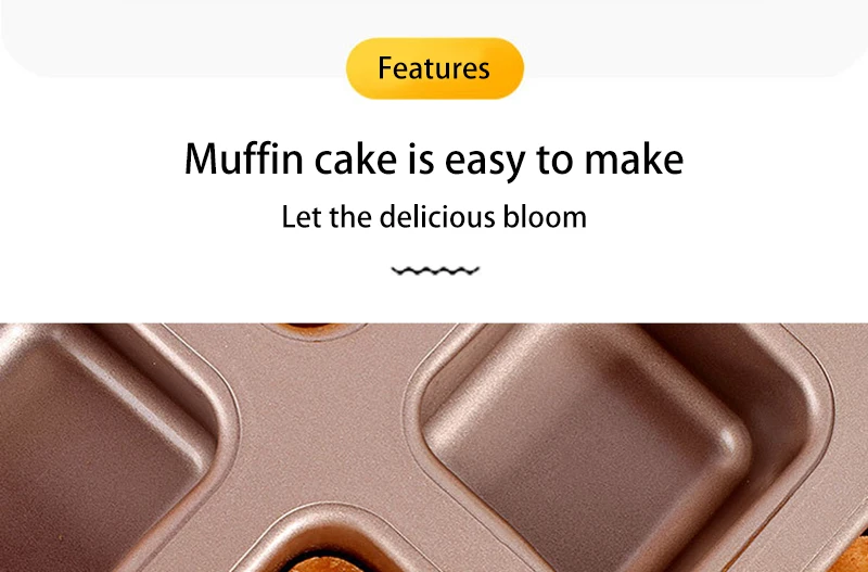 Non-Stick 12/6 Cavity Square Muffin Cupcake Baking Pan – Carbon Steel Mini Cake Tray fo... - SKU MTP27305 - UGI Packaging