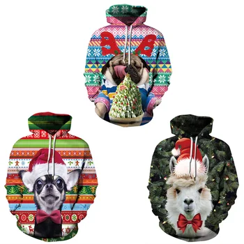 

Autumn and winter new men and women long-sleeved hooded sweatshirt dog Christmas 3D digital printing shirt loose clothes tide