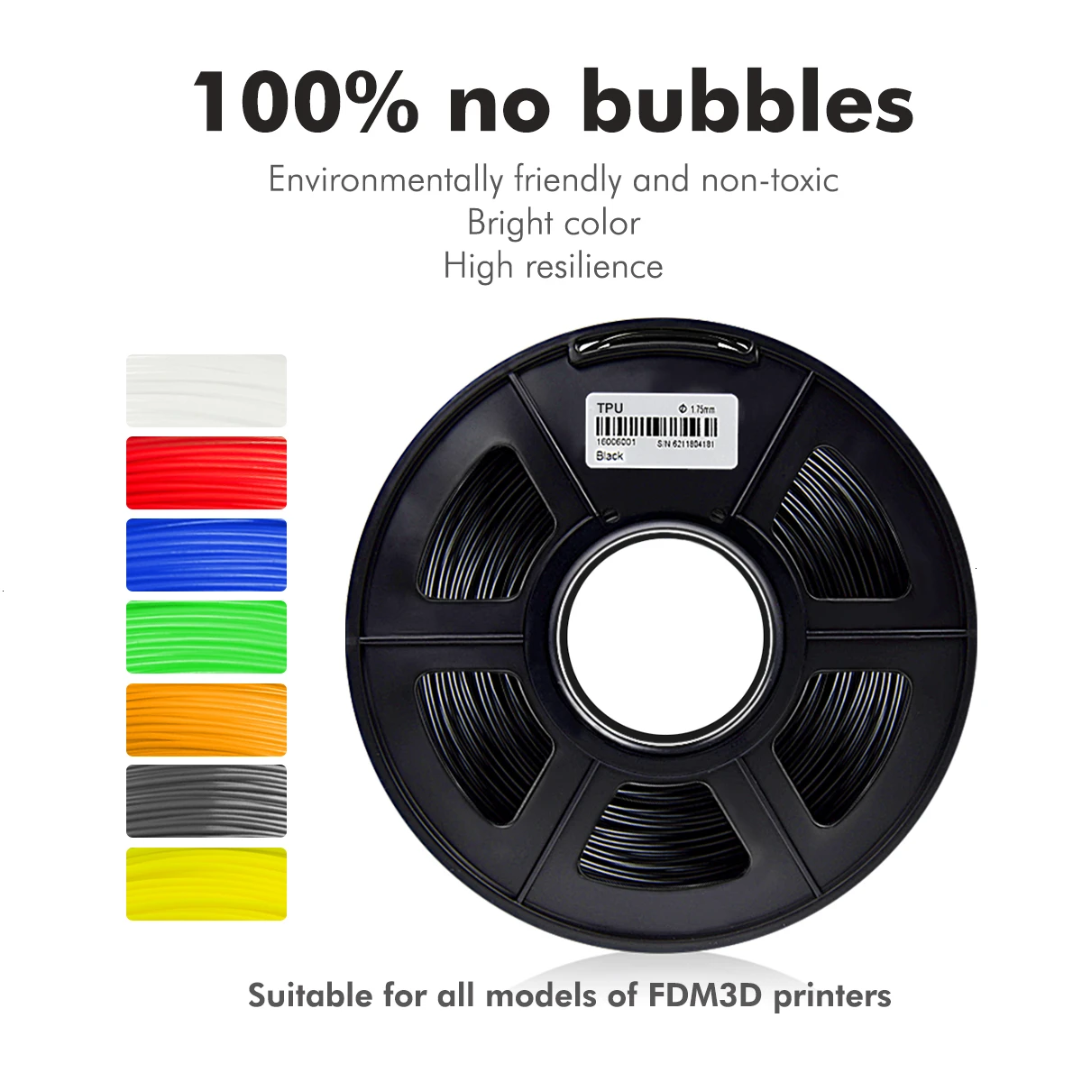 SUNLU 3D печатная Нить Черная Гибкая нить из ТПУ 1,75 мм 0,5 кг(1.1LB) точность измерения+/-0,02 мм Shore 95A