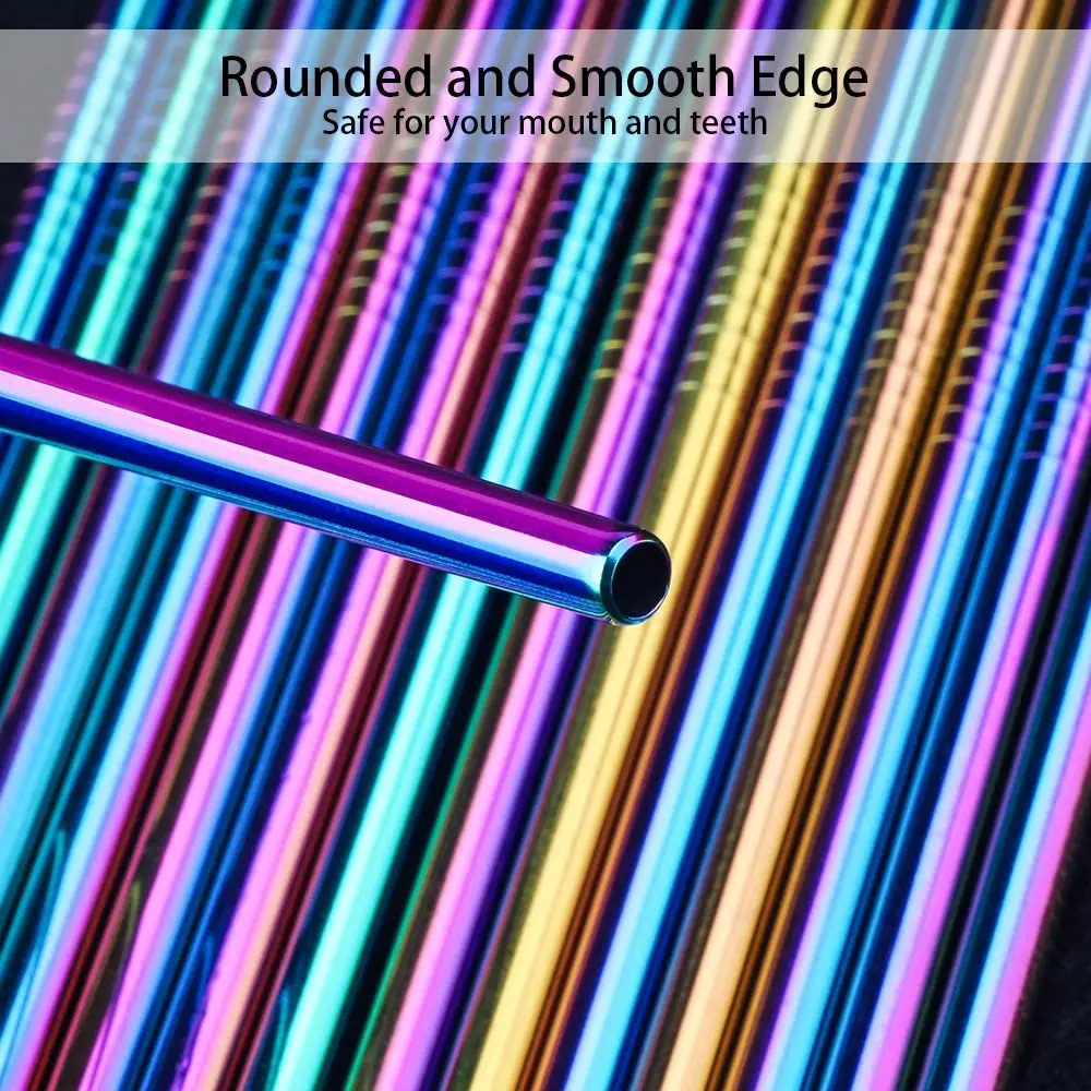 Vibrant Reusable Eco-Friendly Stainless Steel Straw Set - 10 Colorful Straws