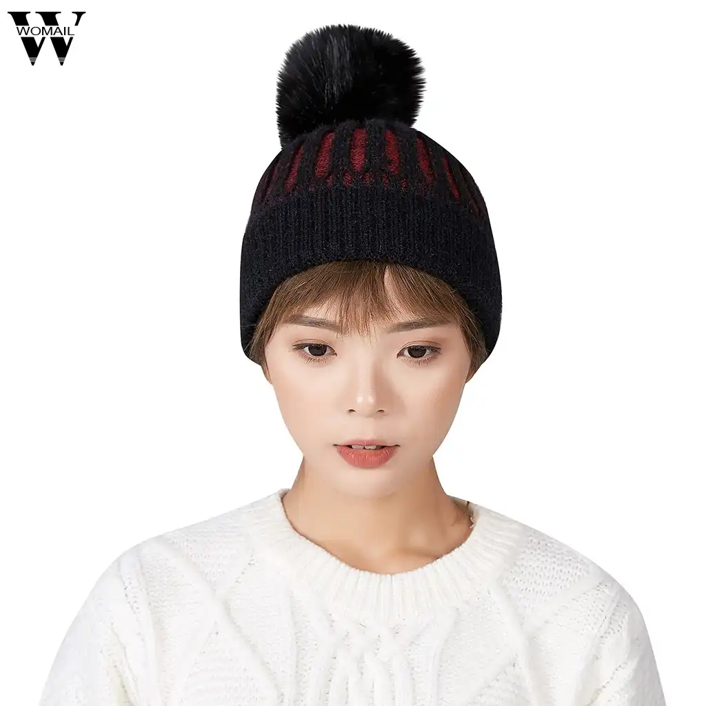 Hat Women S Hat Mink And Fox Fur Ball Cap Pom Poms Winter Hat For
