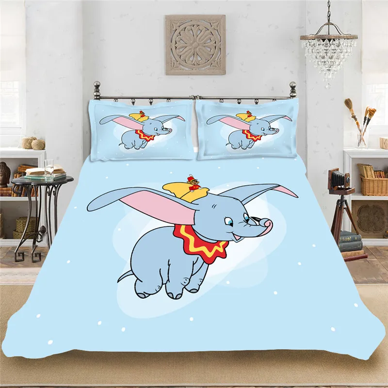 

Blue Dumbo Elephant Concise Bedding set Comfortable Bedclothes Include Soft Duvet Cover Pillowcase Print Home Textile Bed Linens