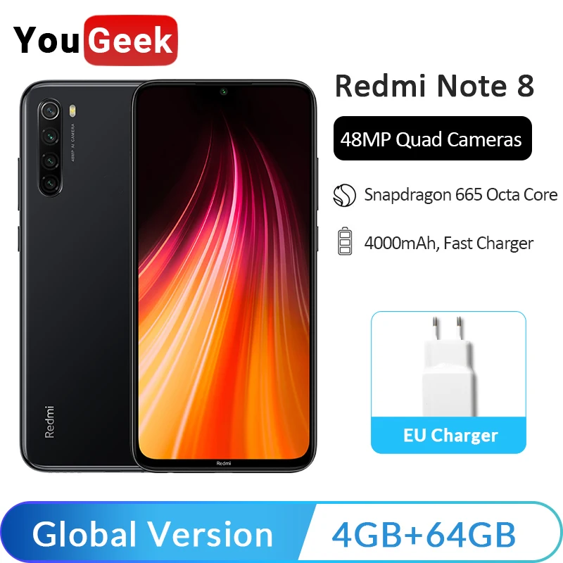

Global Version Xiaomi Redmi Note 8 4GB RAM 64GB ROM Cellphone Snapdragon 665 Octa Core 48MP Quad Rear Camera 6.3" Screen 4000mAh