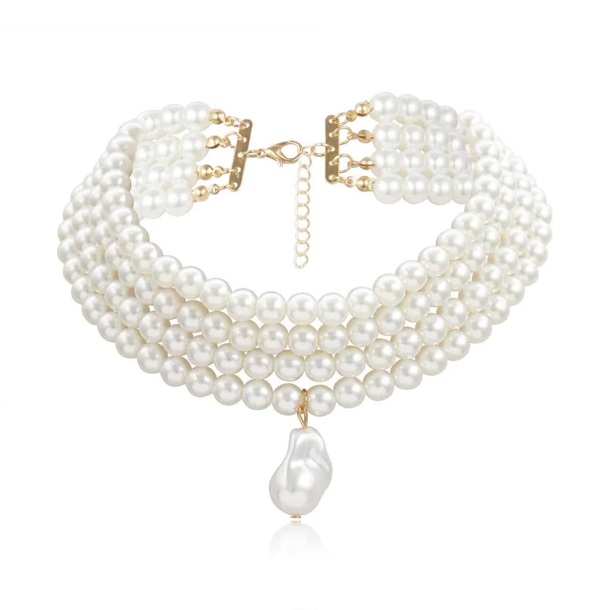 Винтажное элегантное многослойное жемчужное ожерелье s для женщин круглые чокеры из бисера модное ожерелье с подвеской для свадьбы