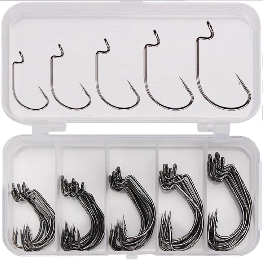 50Pcs High Carbon Steel Fishing Hooks Crank Fishhook Jig Fish Hooks with Plastic Box Carp Fishing Accessories