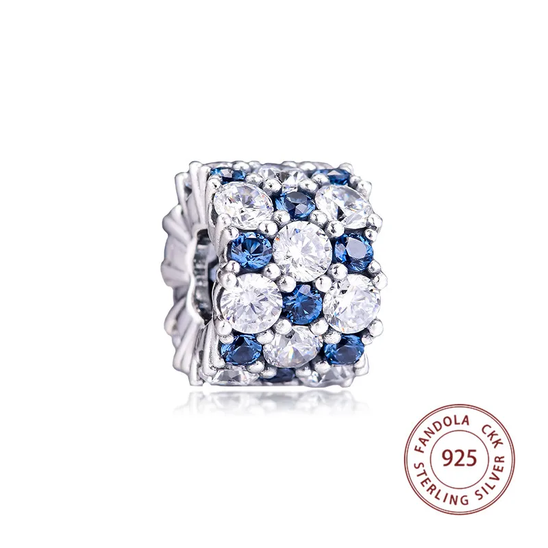 

Fits Original Bracelet berloques 925 Sterling Silver Blue & Clear Sparkling Crystal Charms Beads for Jewelry Making kralen perle