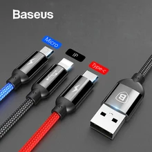 Baseus 3 в 1 USB зарядное устройство кабель Мобильный телефон Тип C для samsung S9 зарядный кабель для iphone xr iPhone XS MAX 8 Micro Зарядное устройство USB шнур кабель micro usb USB Type C