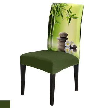 

Bamboo Leaves Stone Plumeria Chair Cover for Dining Room Chairs Covers High Back Living Room Chair Cover Sets for Home Kitchen