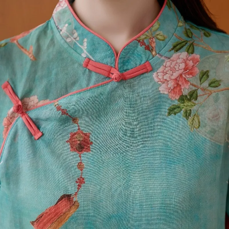 Chinese Vintage Women Blouse Traditional Clothing Print Hanfu Tops Summer Blusas Elegant Loose Female Shirt Ropa Mujer