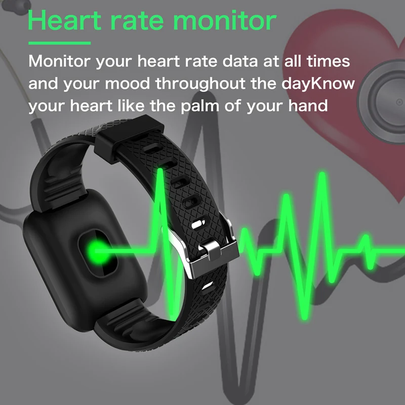 TEZER 116 Plus Smart Watch Men Heart Rate Monitor Waterproof Fitness Tracker Pedometer Women Bracelet Wristband Call Reminder
