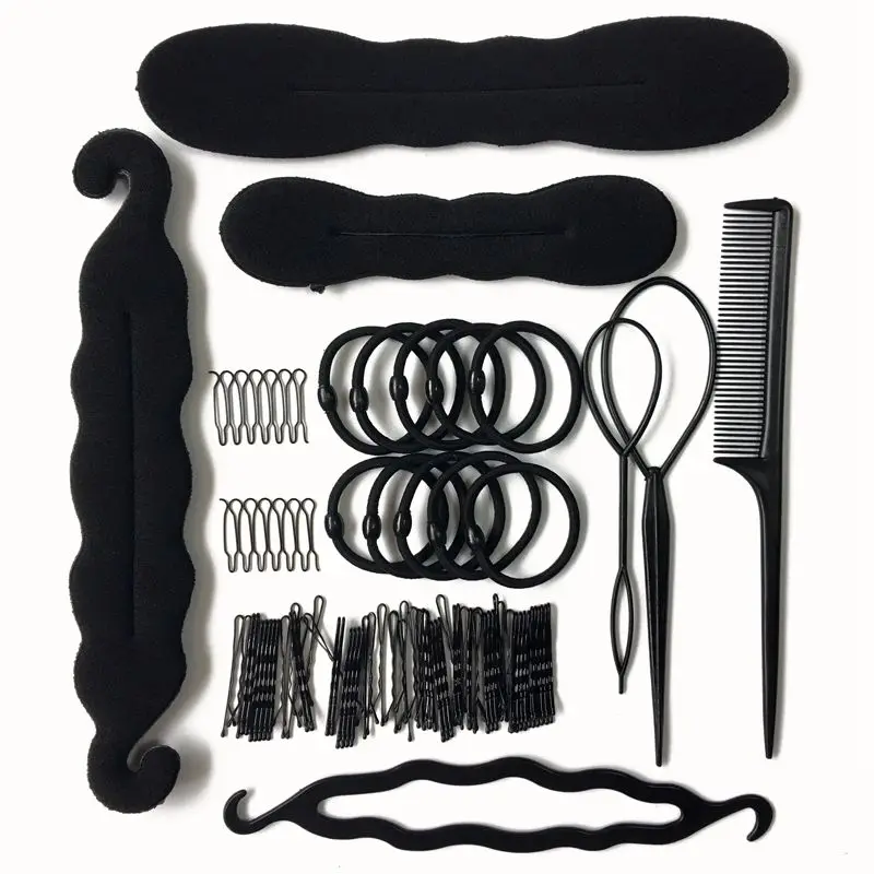 NEW-79Pcs/Set Hair Accessories Braider Donut Hair Clips For Women Rubber Band Rope Tie Gum Spring Hair Bun Makers Hairpins Headb