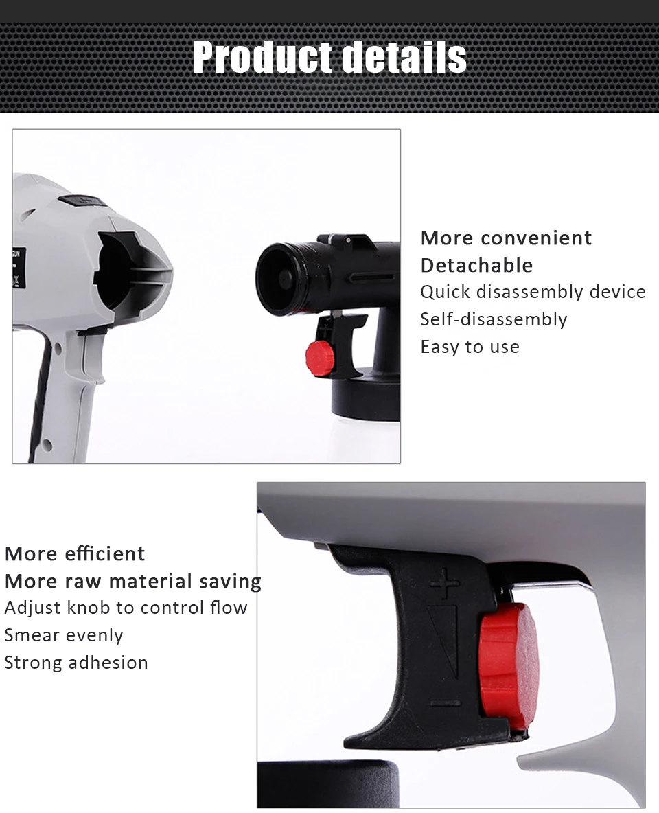 800ml Detachable Adjustable Flow Handheld Electric Paint Spray Gun High Atomizing Spray Paint Tool 2 Style Nozzle