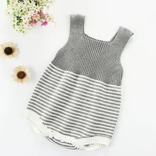 Теплый зимний детский свитер для девочек, вязаный детский комбинезон без рукавов с милым полосатым принтом, Одежда для новорожденных