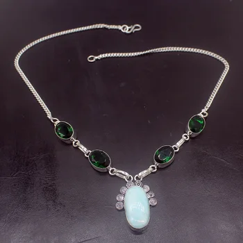 

Fashion Jewelry Larimar GreenTopaz Silver Color Women Pendant Necklace Chain 18 Inch HD276