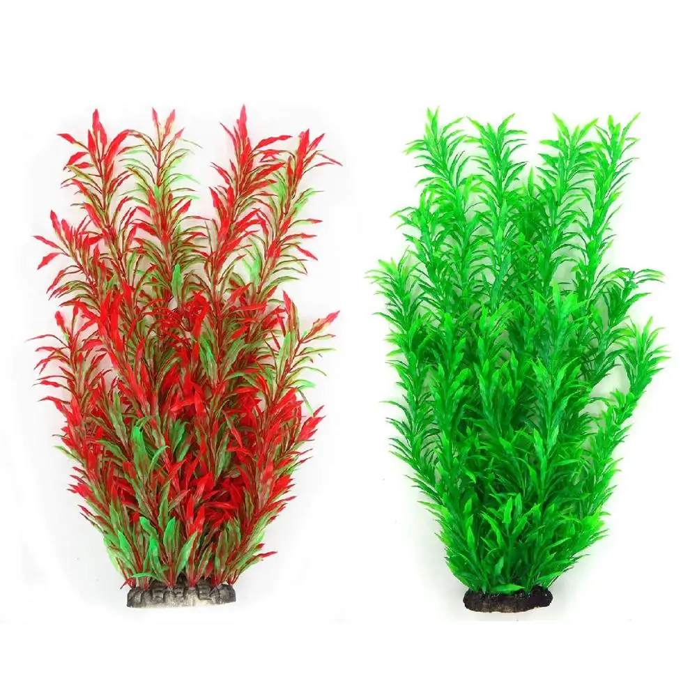 . Acuario Rojo Verde Planta Artificial 15" £ 2.59 envío 24HRS Reino Unido lrgp 1 