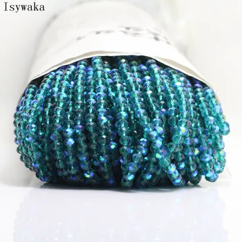 

Isywaka Green Blue Half AB Color 3*4mm 145pcs Rondelle Austria faceted Crystal Glass Bead Loose Spacer Round Bead Jewelry Making