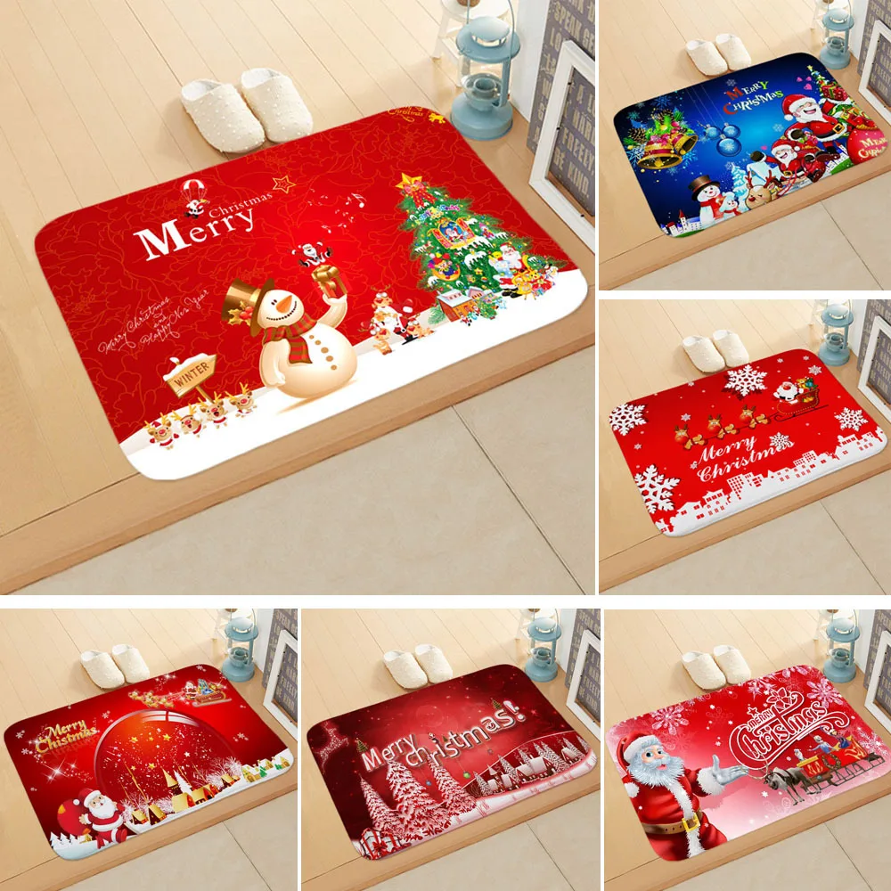

Merry Christmas Decoration Doormat Santa Claus Printing Flannel Floor Mat Non-slip Mat Christmas Home Decoration Door Mat