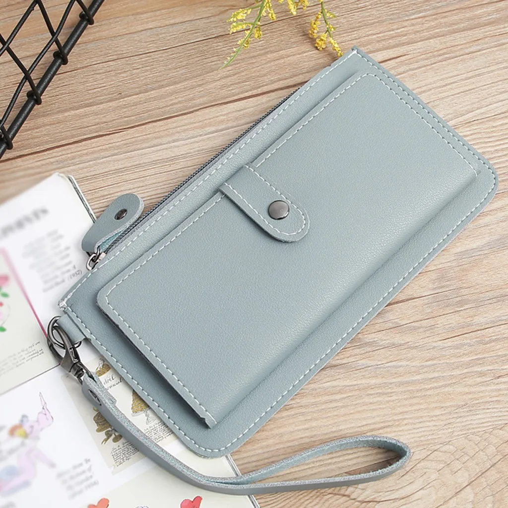 Women Long Wallets Fashion Solid Handbags Multi-Function Coin Purse Cards ID Cards Holder Leather Money Bag Clutch Wallet