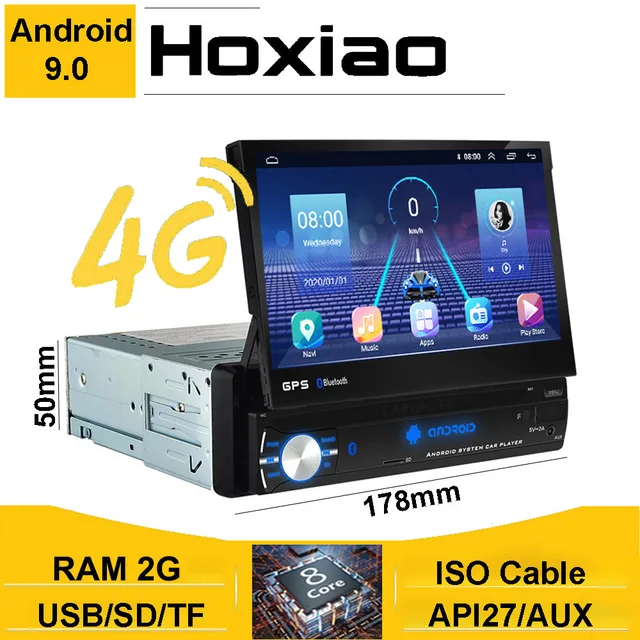 $102.73 Android 9.0 Car Radio 1 Din Quad Core GPS Navigation Player 7'' Car Radio WiFi AUX Bluetooth MP5 1DIN Multimedia Player NO DVD