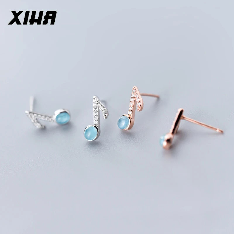 

XIHA Stud Earring for Women Geometric Musical Note 925 Sterling Silver Earrings Zirconia Earings Women 2019 Blue Stone
