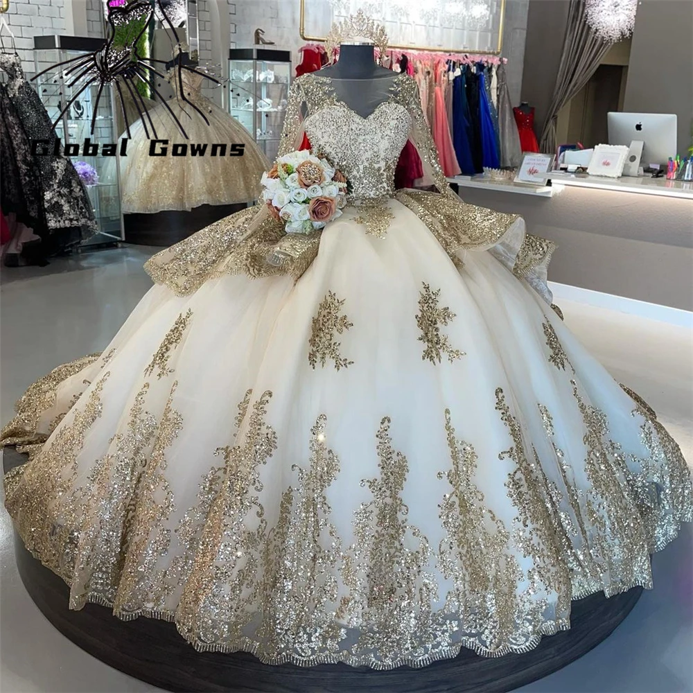 Sparkly Princess Quinceanera Dresses Appliques Ball Gown Beaded Formal Prom  Graduation Gowns Sweet 15 16 Dress - Quinceanera Dresses - AliExpress