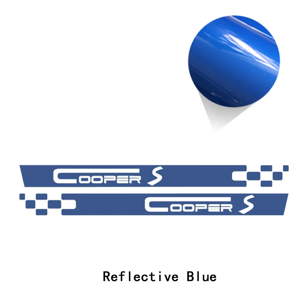 reflective blue 2 предмета автомобиля двери боковые полосы Стикеры гоночный автомобиль в полоску тела декор, винил, переводная наклейка для MINI Cooper S R50 R52 R53 один JCW автомобильные аксессуары - Название цвета: reflective blue