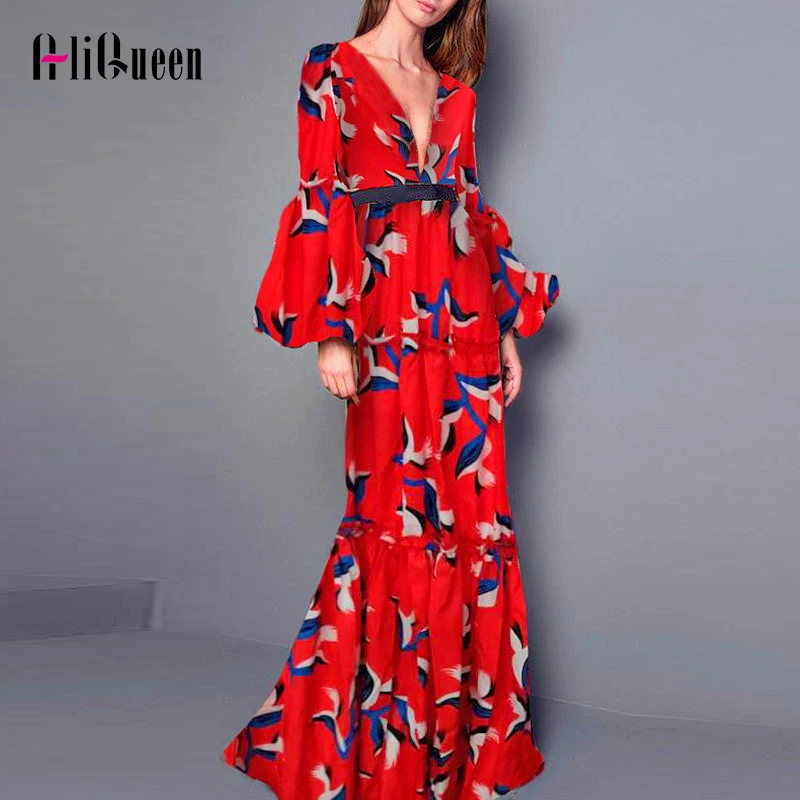 Женское плиссированное платье макси красное праздничное с длинным