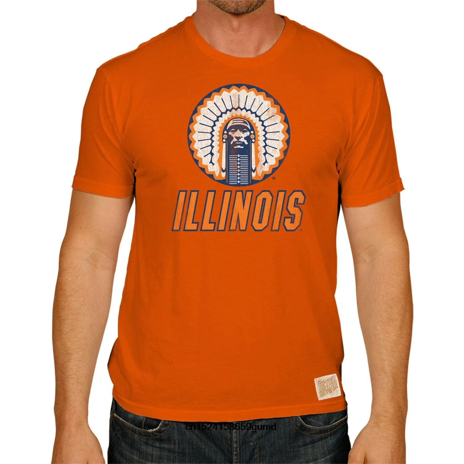 Забавная Мужская футболка Женская Новинка футболка бренд Illinois Fighting Illini Chief Logo S_S Orange(XX-Big) Футболка