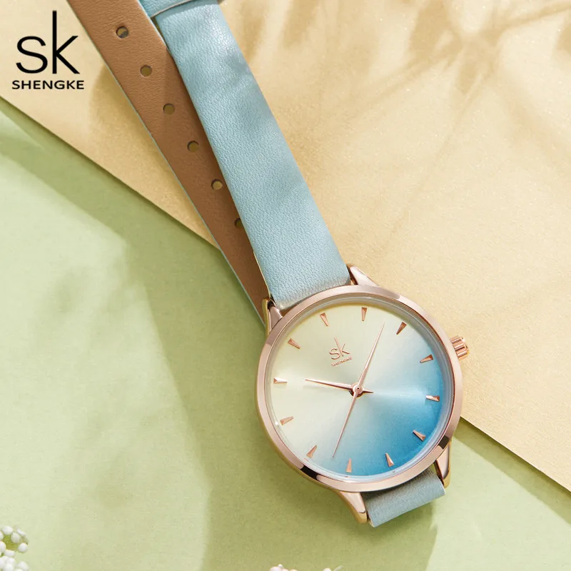 Shengke Women Watches Fashion Casual Girl Quartz Watch Leather Strap Lady Dress gift Waterproof Wristwatch Montre Femme